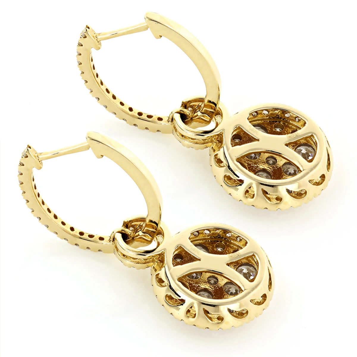 14K Yellow Gold Designer Diamond Earrings 2.04ct Clusters 6 14K Yellow Gold Designer Diamond Earrings 2.04ct Clusters - Image 4