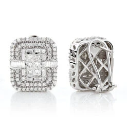 14K White Gold Designer Diamond Earrings Multi-Tier 2.48ct