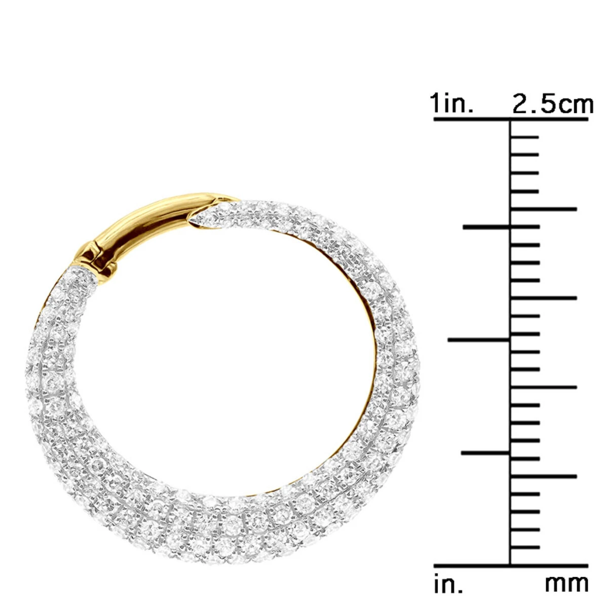 14K Yellow Gold Designer Pave Diamond Hoop Earrings For Women 1 Inch 1.7ct 7 14K Yellow Gold Designer Pave Diamond Hoop Earrings For Women 1 Inch 1.7ct - Image 5