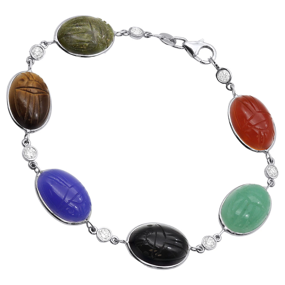 14K White Gold Diamond And Multi Color Scarab Bracelet 0.72ct 3 14K White Gold Diamond And Multi Color Scarab Bracelet 0.72ct