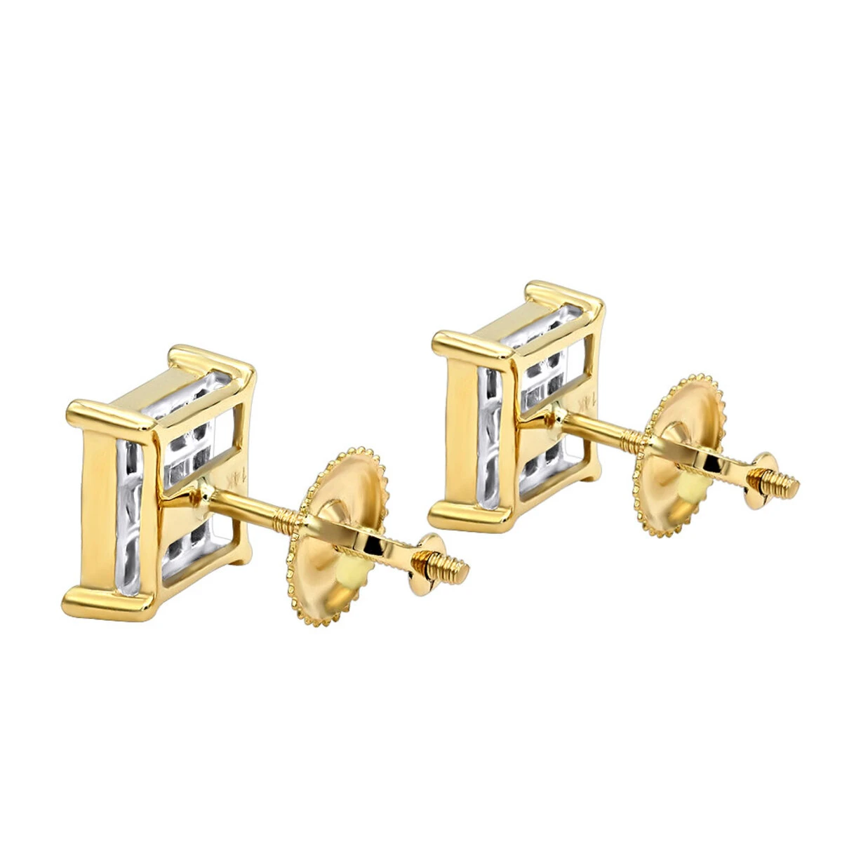 14K Yellow Gold Diamond Earrings Princess Cut Diamonds 0.65ct 7 14K Yellow Gold Diamond Earrings Princess Cut Diamonds 0.65ct - Image 5