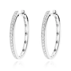 14K White Gold Oval Diamond Hoop Earrings For Women 0.71ct
