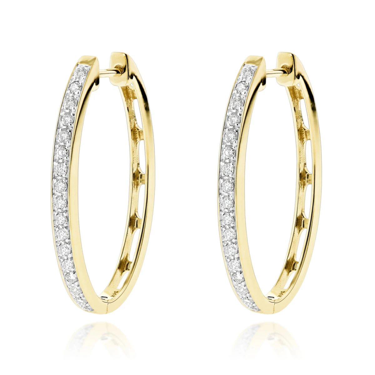 14K White Gold Oval Diamond Hoop Earrings For Women 0.71ct 4 14K White Gold Oval Diamond Hoop Earrings For Women 0.71ct - Image 2