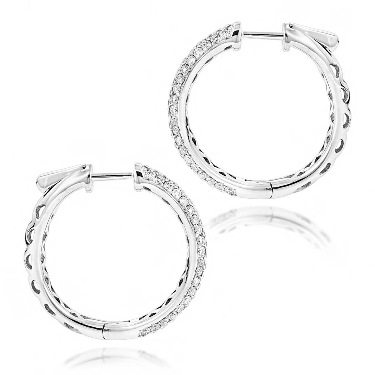 14K White Gold Diamond Hoop Earrings 1.75ct 6 14K White Gold Diamond Hoop Earrings 1.75ct - Image 4