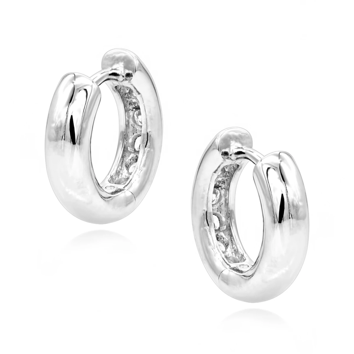 14K White Gold Diamond Huggie Earrings Hoops 1/2ct 6 14K White Gold Diamond Huggie Earrings Hoops 1/2ct - Image 4