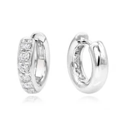 14K White Gold Diamond Huggie Earrings Hoops 1/2ct