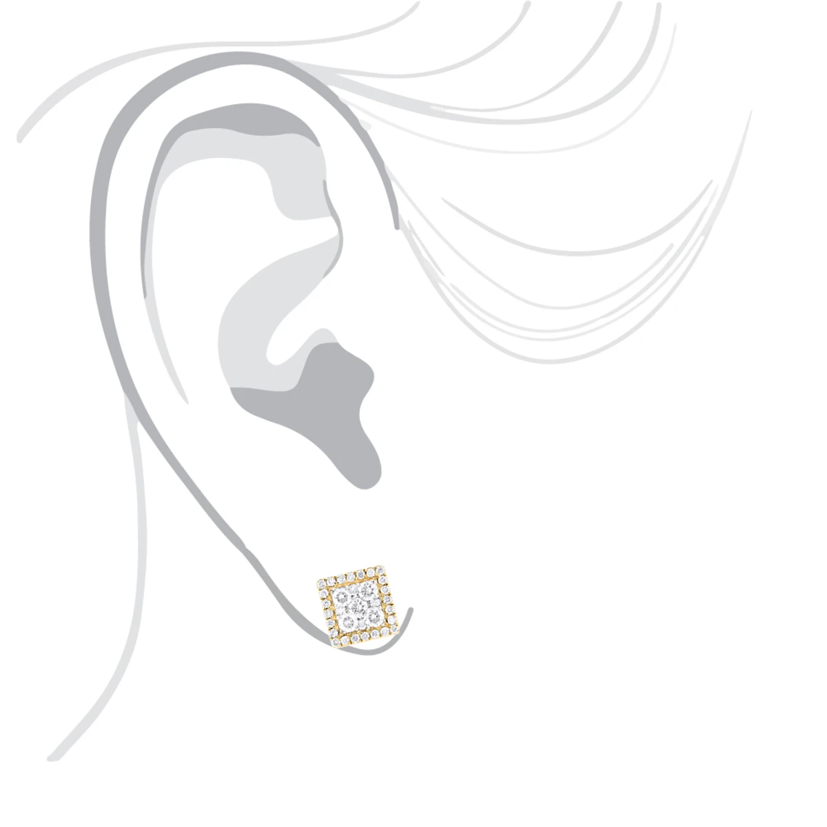 Square 14K White Gold Diamond Stud Earrings 1.1ct 7 Square 14K White Gold Diamond Stud Earrings 1.1ct - Image 5