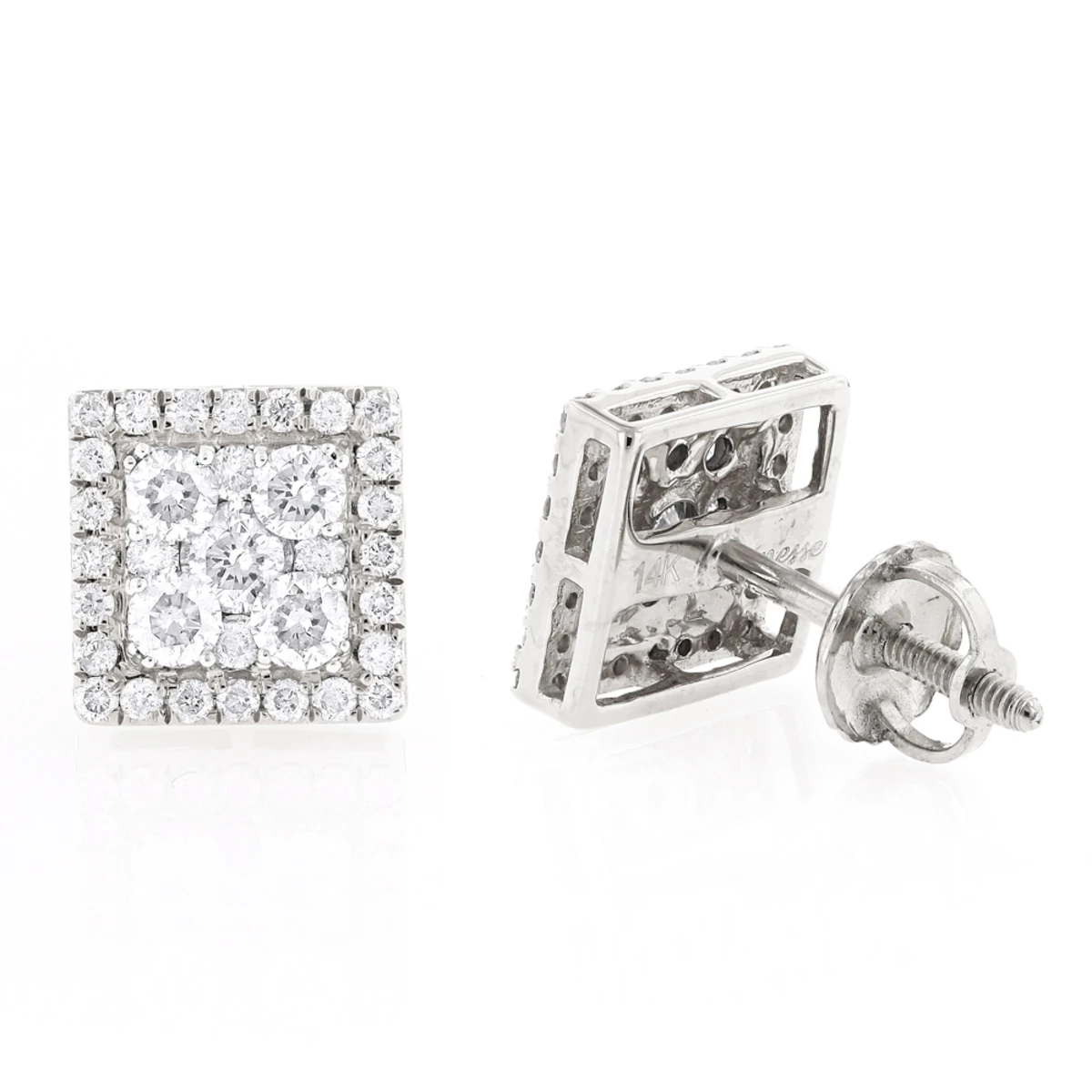 Square 14K White Gold Diamond Stud Earrings 1.1ct 3 Square 14K White Gold Diamond Stud Earrings 1.1ct