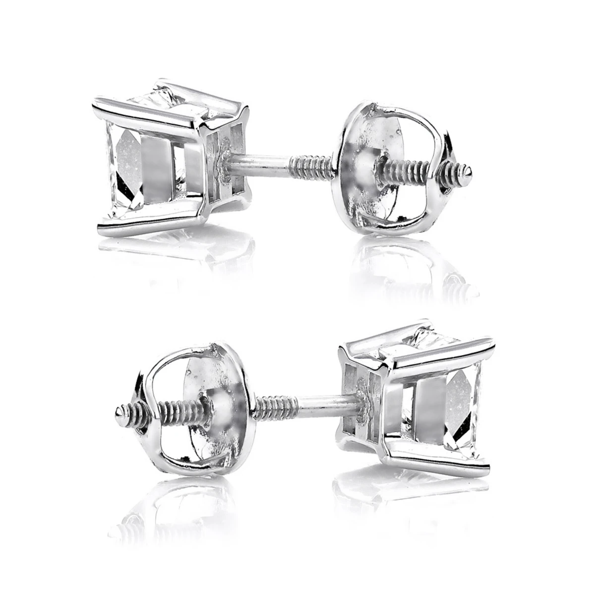 14K White Gold Discount Diamond Studs Earrings Princess 0.75ct 4mm 6 14K White Gold Discount Diamond Studs Earrings Princess 0.75ct 4mm - Image 4