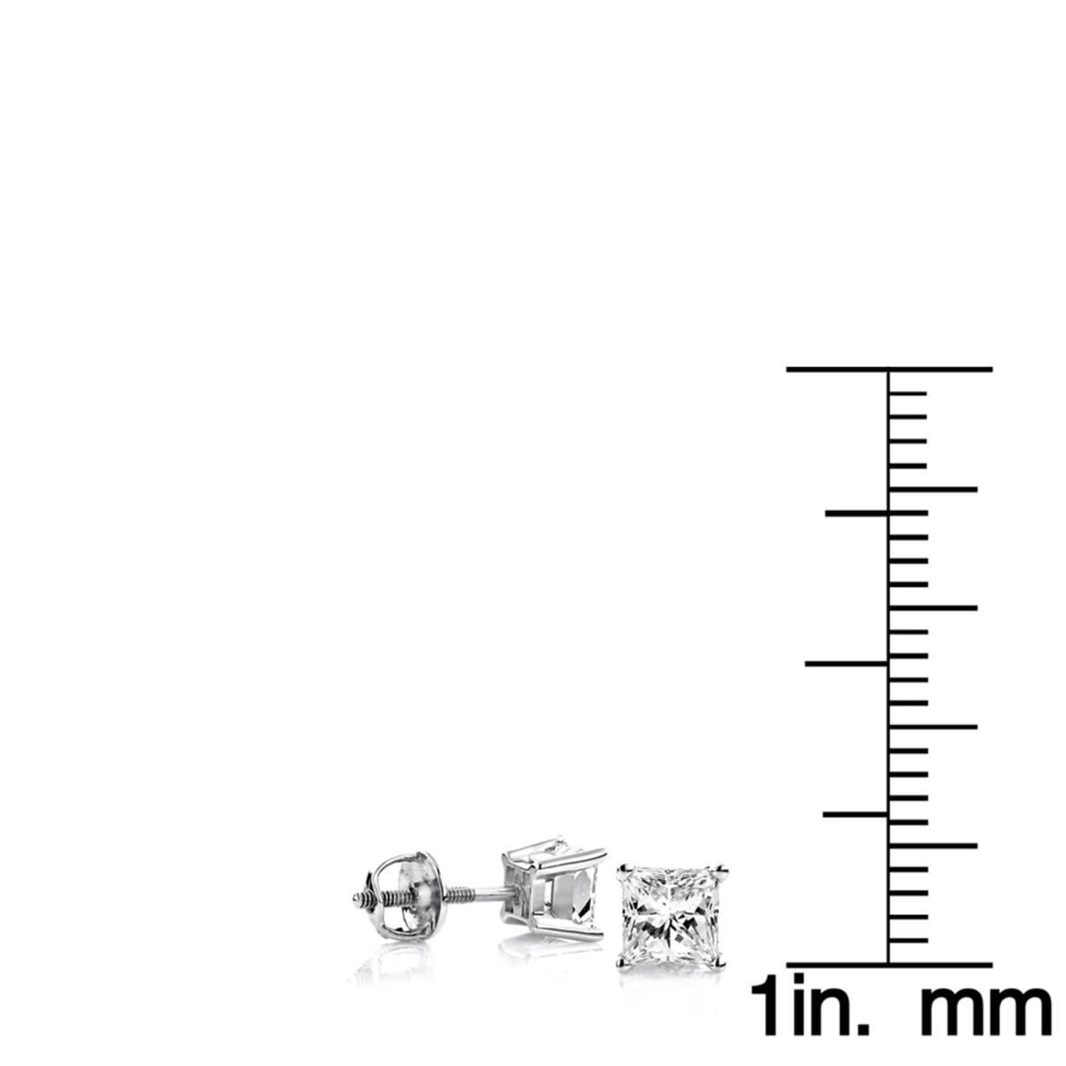 14K White Gold Discount Diamond Studs Earrings Princess 0.75ct 4mm 8 14K White Gold Discount Diamond Studs Earrings Princess 0.75ct 4mm - Image 6