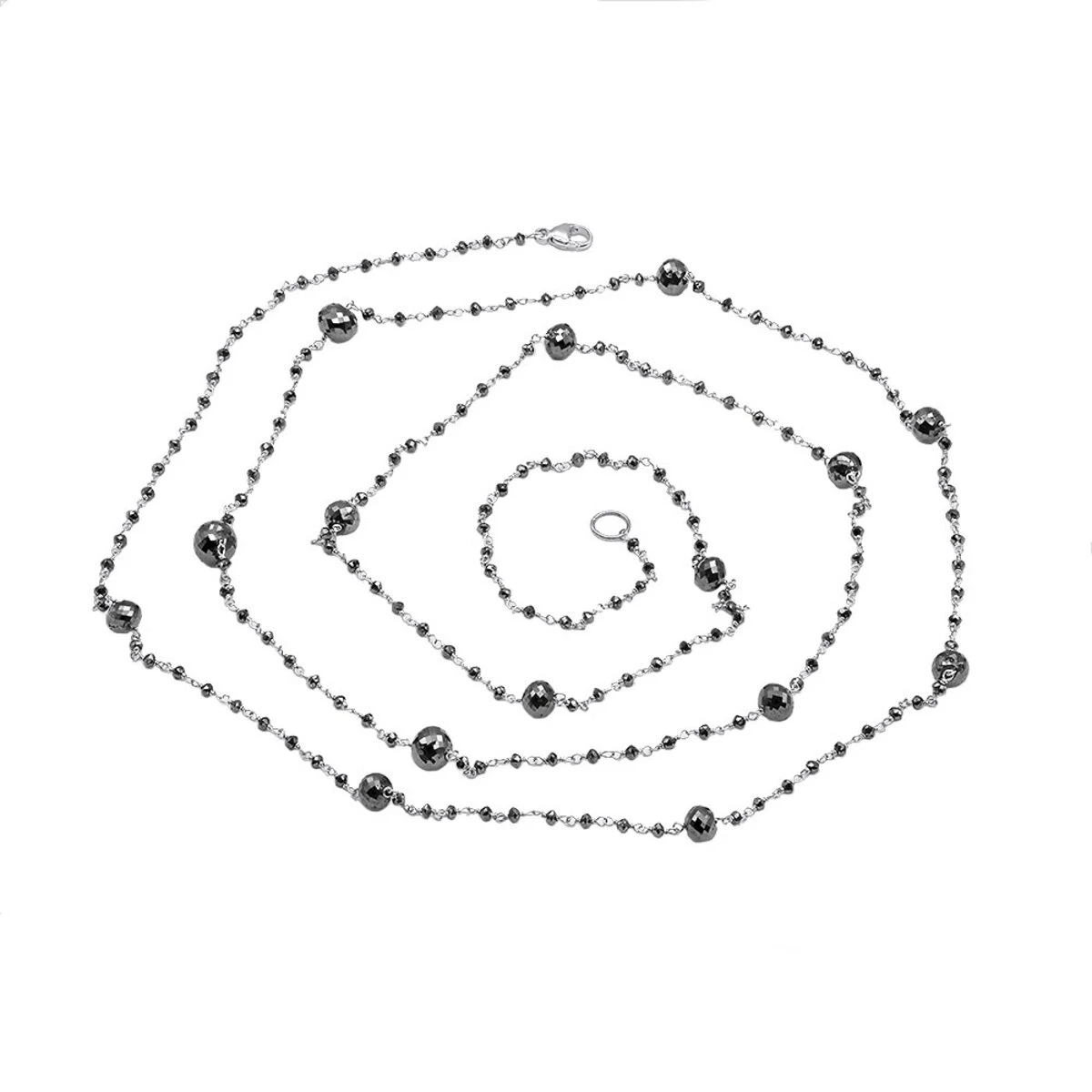 14K White Gold Faceted Black Diamond Bead Necklace Chain 25.25ct 6 14K White Gold Faceted Black Diamond Bead Necklace Chain 25.25ct - Image 4