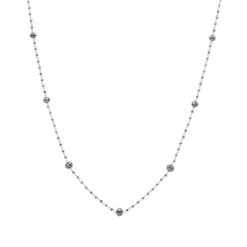 14K White Gold Faceted Black Diamond Bead Necklace Chain 25.25ct