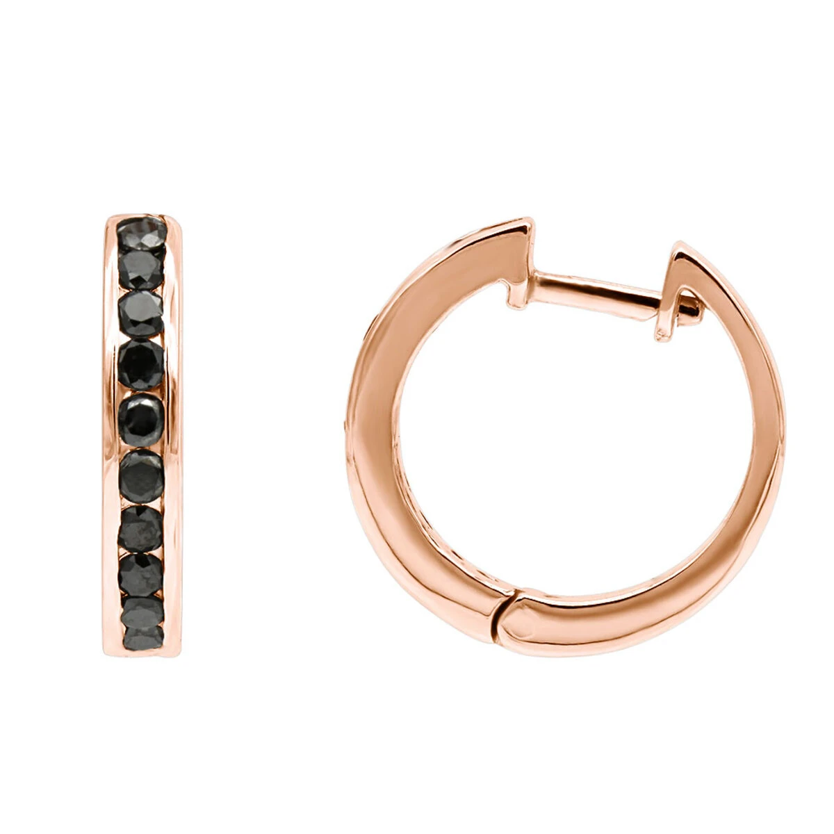 14K White Gold Hoop Huggie Black 0.6 Carat Diamond Earrings For Women 5 14K White Gold Hoop Huggie Black 0.6 Carat Diamond Earrings For Women - Image 3