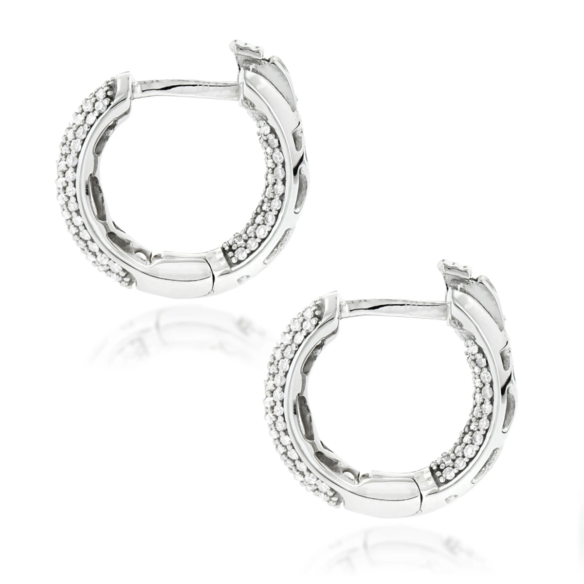 14K White Gold Huggies Small Inside Out Diamond Hoop Earrings 0.7ct 9 14K White Gold Huggies Small Inside Out Diamond Hoop Earrings 0.7ct - Image 7