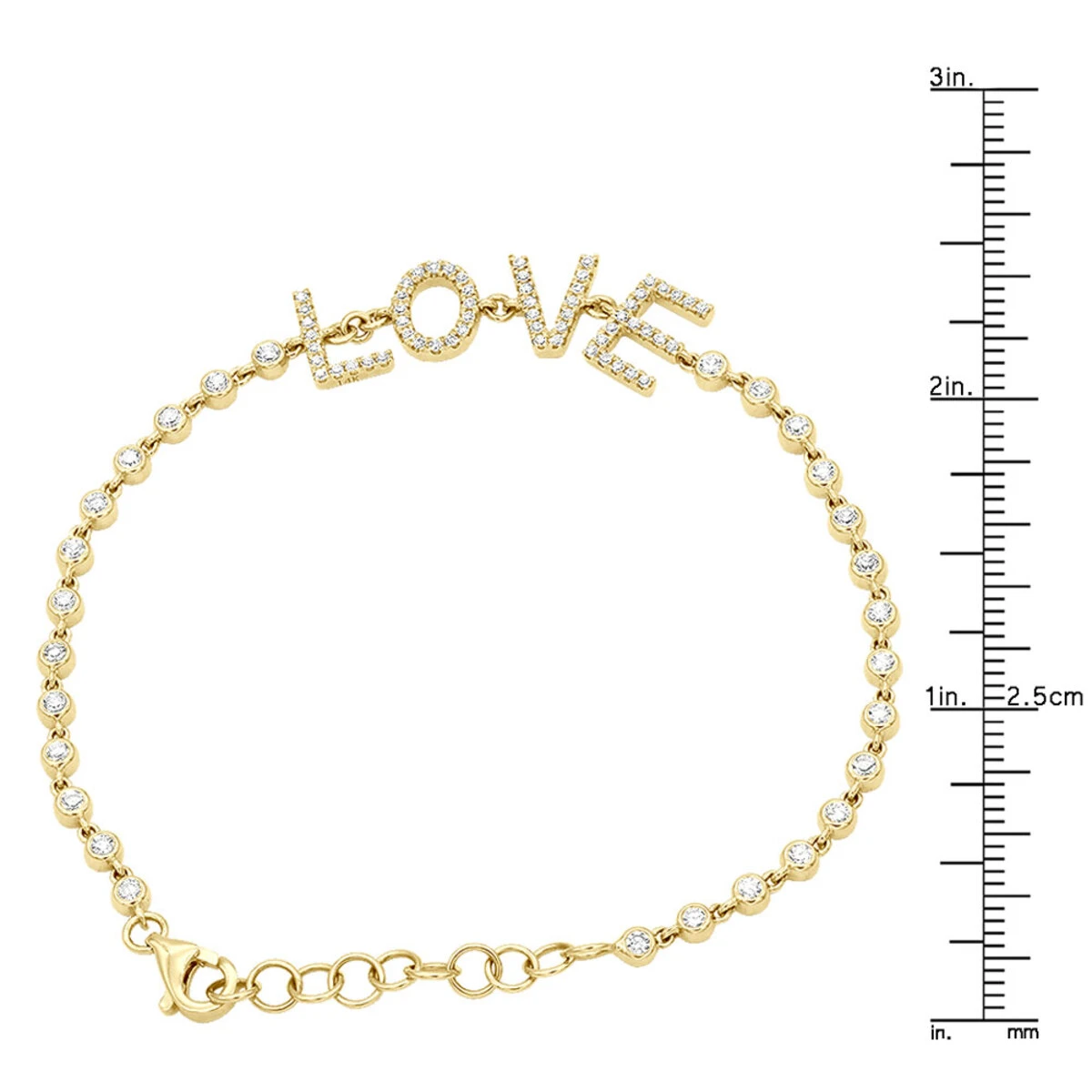 14K Yellow Gold Inline Diamond Tennis Bracelet For Women With LOVE Round Diamonds 0.8ct 7 14K Yellow Gold Inline Diamond Tennis Bracelet For Women With LOVE Round Diamonds 0.8ct - Image 5