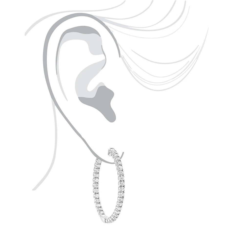 14K White Gold Inside Out 3 Carat Hoops Diamond Earrings For Women By Luxurman 7 14K White Gold Inside Out 3 Carat Hoops Diamond Earrings For Women By Luxurman - Image 5