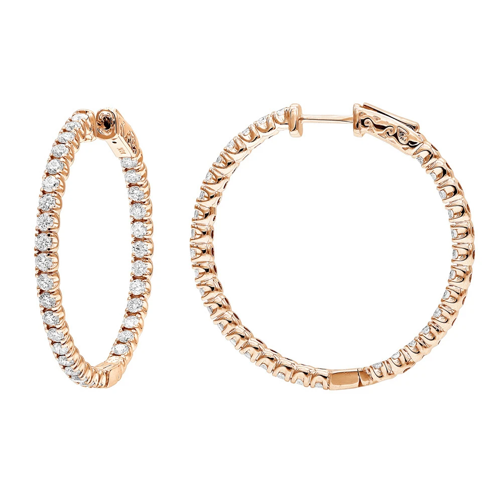 14K White Gold Inside Out 3 Carat Hoops Diamond Earrings For Women By Luxurman 5 14K White Gold Inside Out 3 Carat Hoops Diamond Earrings For Women By Luxurman - Image 3