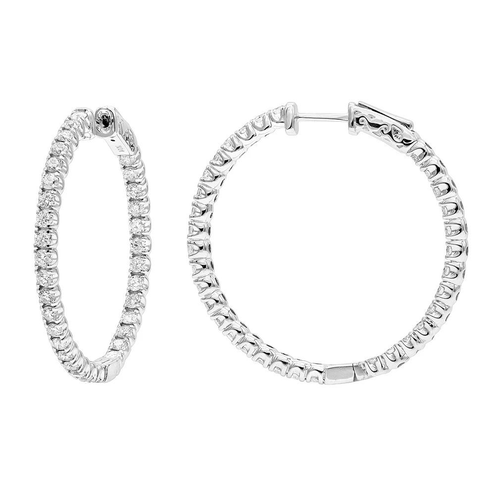 14K White Gold Inside Out 3 Carat Hoops Diamond Earrings For Women By Luxurman 3 14K White Gold Inside Out 3 Carat Hoops Diamond Earrings For Women By Luxurman
