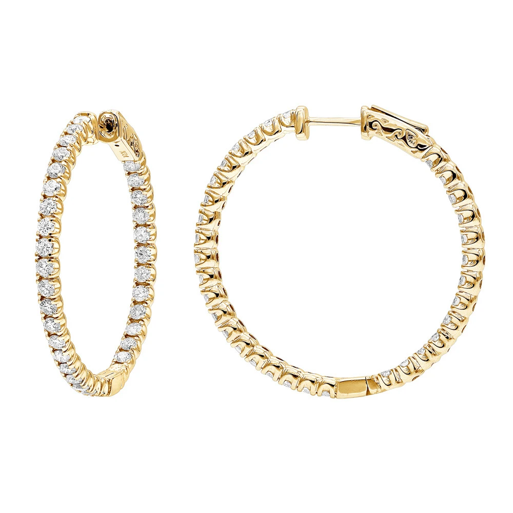 14K White Gold Inside Out 3 Carat Hoops Diamond Earrings For Women By Luxurman 4 14K White Gold Inside Out 3 Carat Hoops Diamond Earrings For Women By Luxurman - Image 2