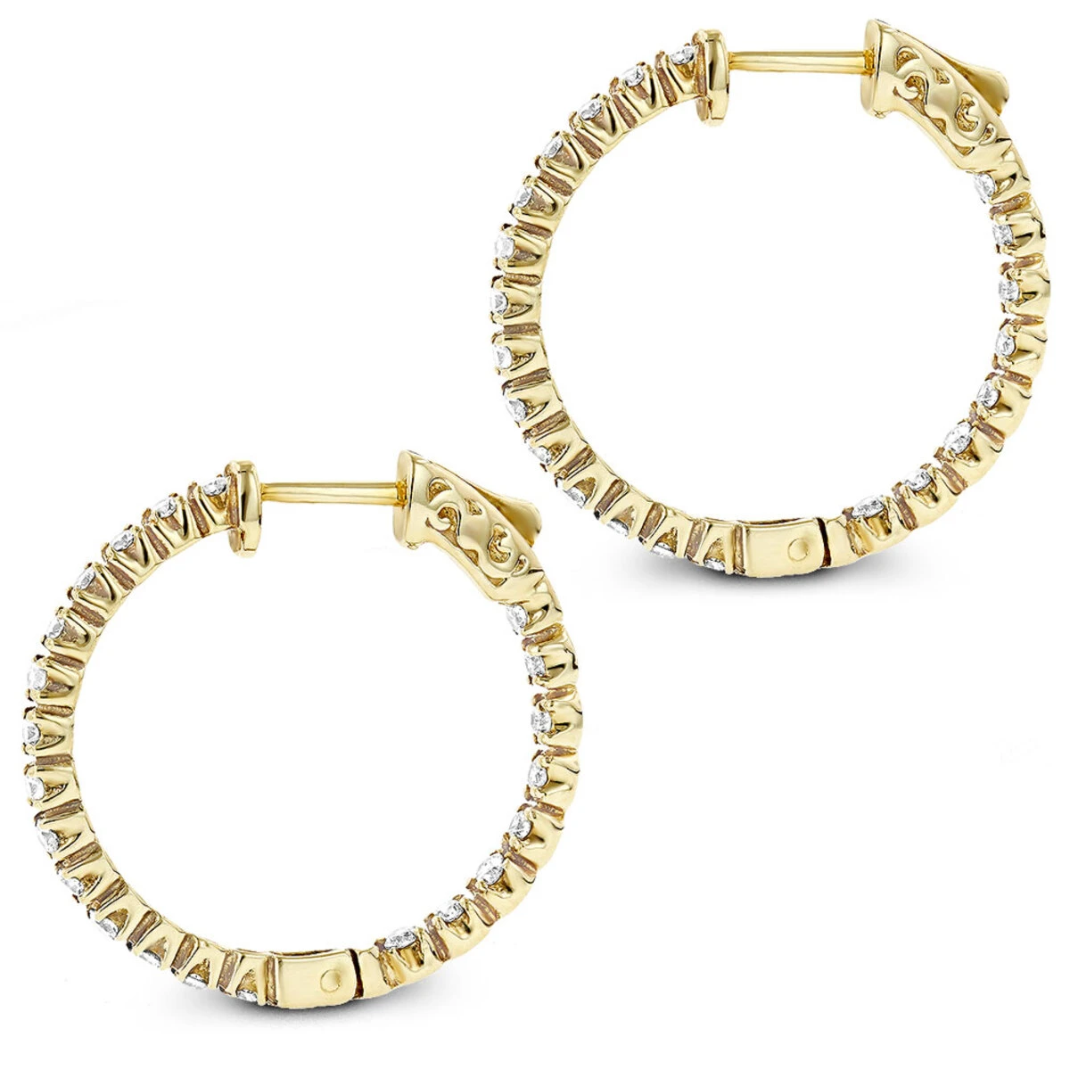 14K Yellow Gold Inside Out Diamond Hoop Earrings 1 Ct 6 14K Yellow Gold Inside Out Diamond Hoop Earrings 1 Ct - Image 4