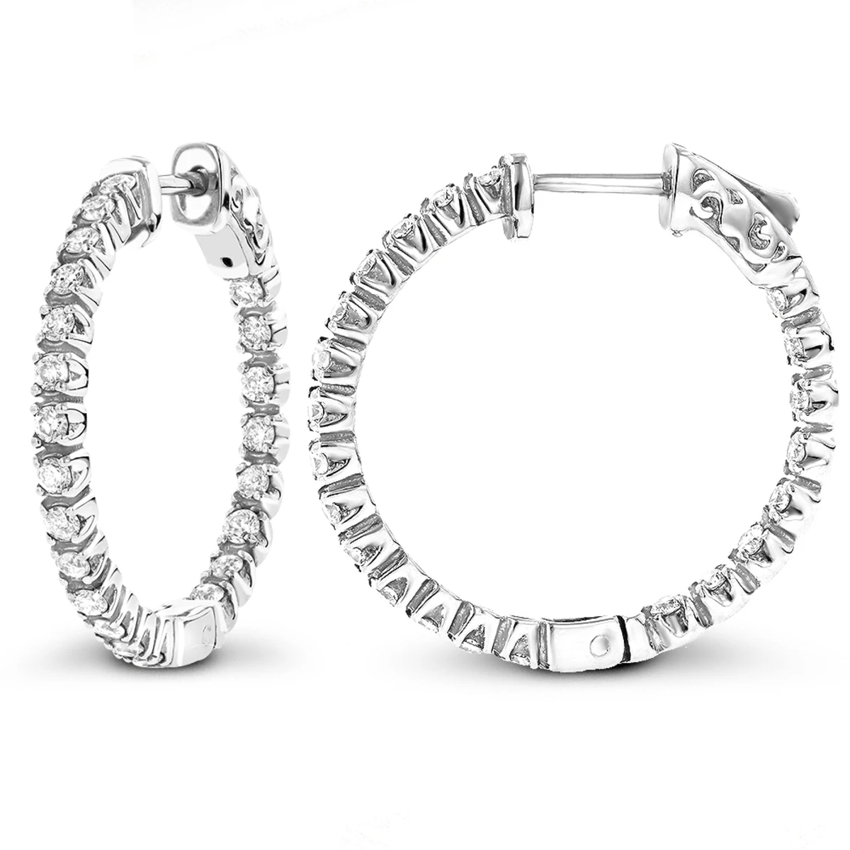 14K Yellow Gold Inside Out Diamond Hoop Earrings 1 Ct 4 14K Yellow Gold Inside Out Diamond Hoop Earrings 1 Ct - Image 2