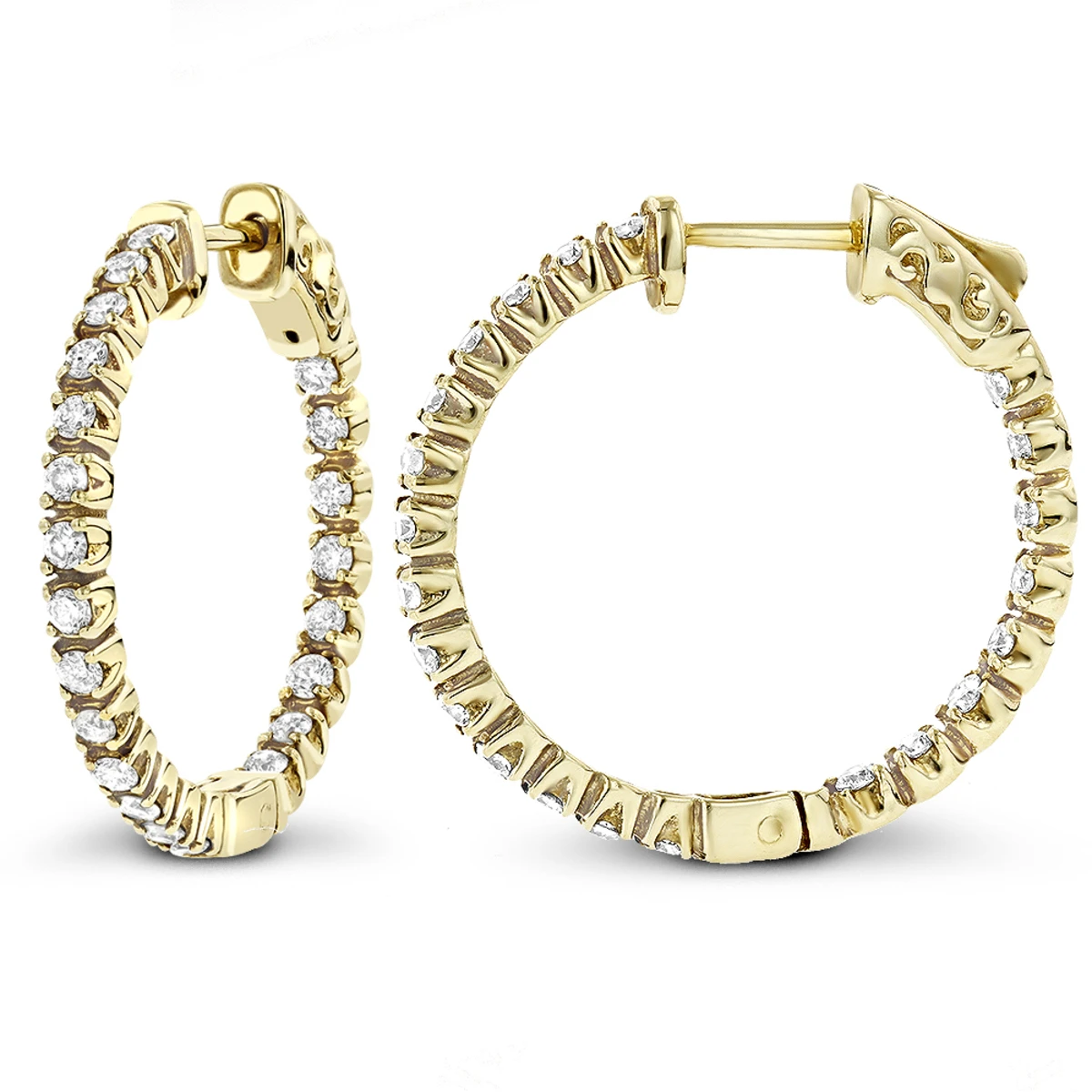 14K Yellow Gold Inside Out Diamond Hoop Earrings 1 Ct 3 14K Yellow Gold Inside Out Diamond Hoop Earrings 1 Ct