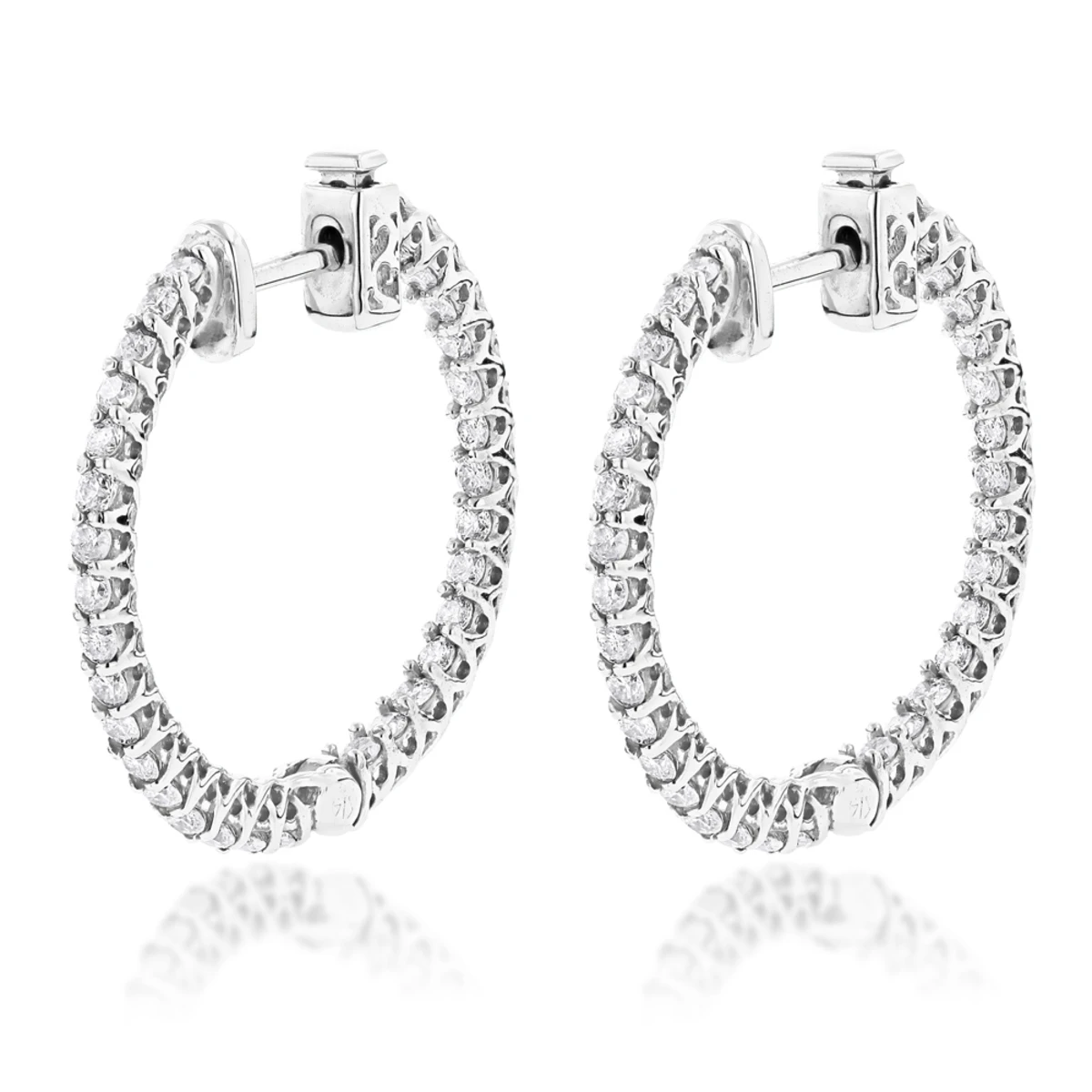 14K Yellow Gold Inside Out Diamond Hoop Earrings 1.85ct 4 14K Yellow Gold Inside Out Diamond Hoop Earrings 1.85ct - Image 2