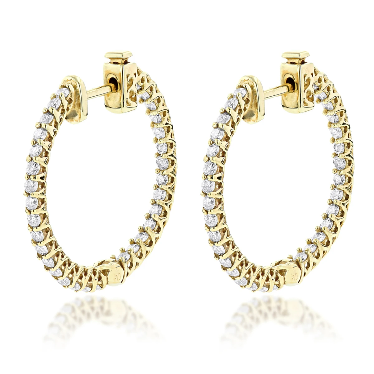 14K Yellow Gold Inside Out Diamond Hoop Earrings 1.85ct 3 14K Yellow Gold Inside Out Diamond Hoop Earrings 1.85ct
