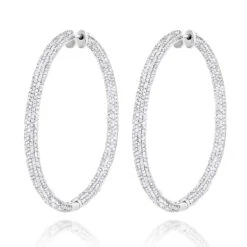 14K White Gold Inside Out Diamond Hoop Earrings 5.40ct