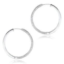 14K White Gold Inside Out Diamond Hoop Earrings For Women 1 Carat By Luxurman -Invicta Jewelry Store 14k gold inside out diamond hoop earrings for women 1 carat by luxurman backwh
