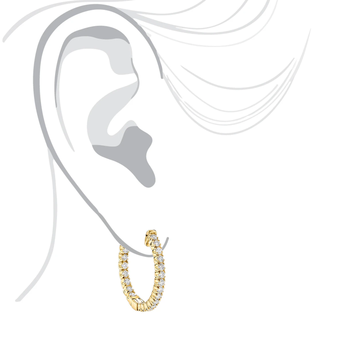 14K Yellow Gold Inside Out Diamond Hoop Earrings For Women 1.3ct 3/4in By Luxurman 7 14K Yellow Gold Inside Out Diamond Hoop Earrings For Women 1.3ct 3/4in By Luxurman - Image 5