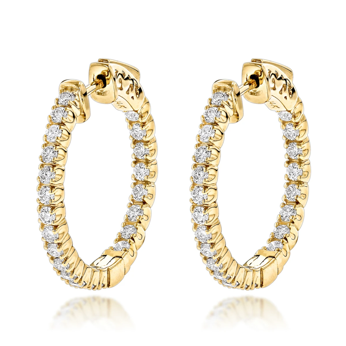 14K Yellow Gold Inside Out Diamond Hoop Earrings For Women 1.3ct 3/4in By Luxurman 3 14K Yellow Gold Inside Out Diamond Hoop Earrings For Women 1.3ct 3/4in By Luxurman