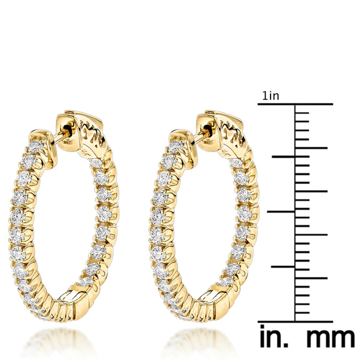 14K Yellow Gold Inside Out Diamond Hoop Earrings For Women 1.3ct 3/4in By Luxurman 8 14K Yellow Gold Inside Out Diamond Hoop Earrings For Women 1.3ct 3/4in By Luxurman - Image 6