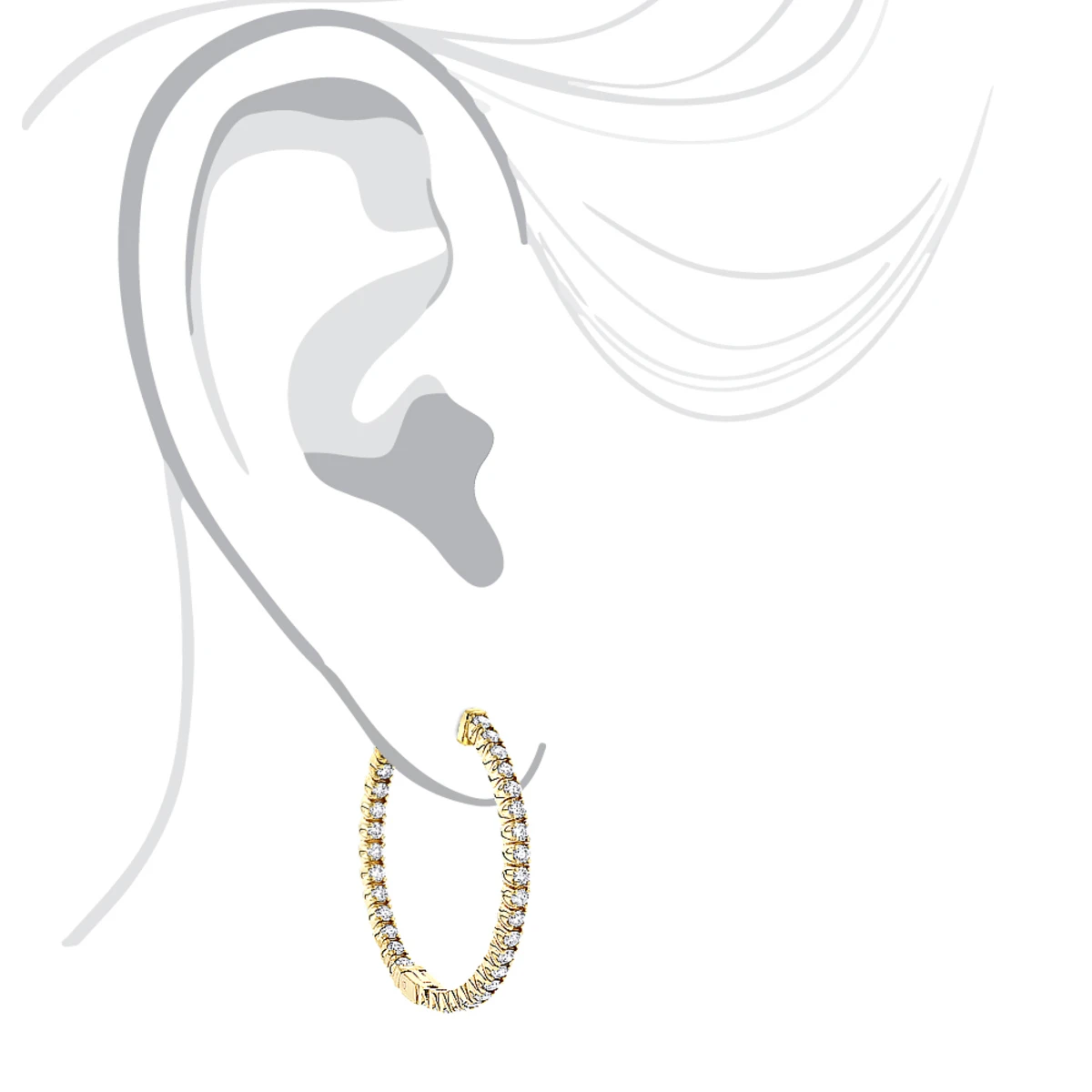 14K Yellow Gold Inside Out Diamond Hoop Earrings For Women By Luxurman 2.1ct 7 14K Yellow Gold Inside Out Diamond Hoop Earrings For Women By Luxurman 2.1ct - Image 5