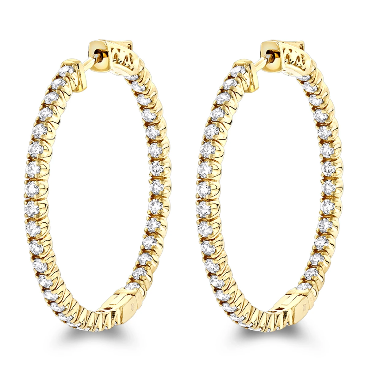 14K Yellow Gold Inside Out Diamond Hoop Earrings For Women By Luxurman 2.1ct 3 14K Yellow Gold Inside Out Diamond Hoop Earrings For Women By Luxurman 2.1ct