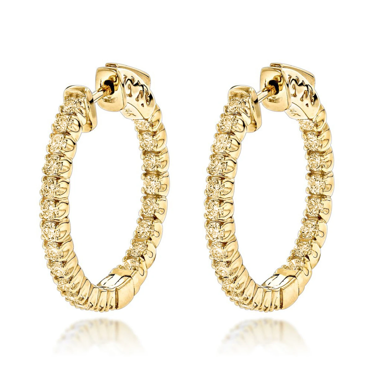 14K Yellow Gold Inside Out Yellow Diamond Hoop Earrings 1.33ct By Luxurman 3 14K Yellow Gold Inside Out Yellow Diamond Hoop Earrings 1.33ct By Luxurman