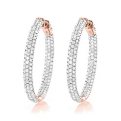 Large 5 Carat 1.5in Ladies Inside Out Diamond Hoop Earrings 14K Yellow Gold -Invicta Jewelry Store 14k gold ladies inside out diamond hoop earrings 5ct 15in ro