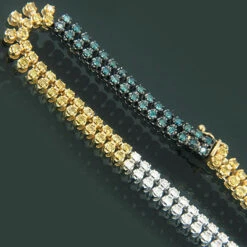 14K White Gold Men's Diamond Chain White Yellow Blue Diamonds Tennis Necklace