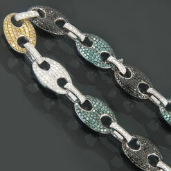 14K White Gold Men's Color Diamond Gucci Link Chain 29ct