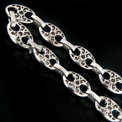 14K White Gold Men's Color Diamond Gucci Link Chain 29ct 4 14K White Gold Men's Color Diamond Gucci Link Chain 29ct - Image 2