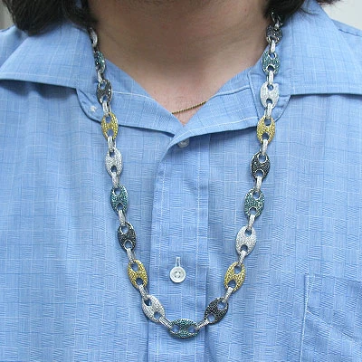 14K White Gold Men's Color Diamond Gucci Link Chain 29ct 5 14K White Gold Men's Color Diamond Gucci Link Chain 29ct - Image 3