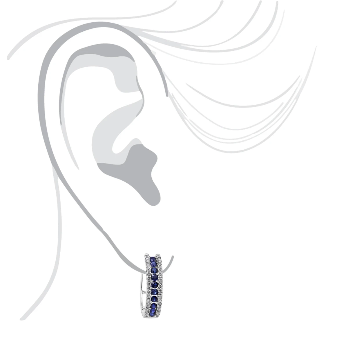 14K White Gold Natural Blue Sapphire And Diamond Huggie Earrings For Women 1ct 9 14K White Gold Natural Blue Sapphire And Diamond Huggie Earrings For Women 1ct - Image 7