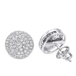 14K White Gold Pave Diamond Earrings For Men & Women 3/4ct Studs Real Diamonds