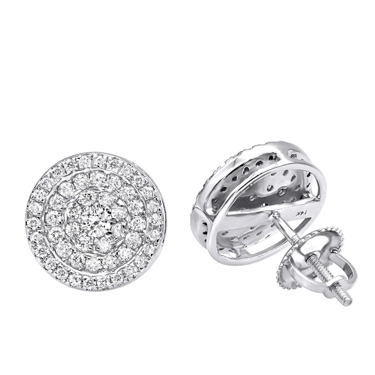 14K White Gold Pave Diamond Earrings For Men & Women 3/4ct Studs Real Diamonds 3 14K White Gold Pave Diamond Earrings For Men & Women 3/4ct Studs Real Diamonds