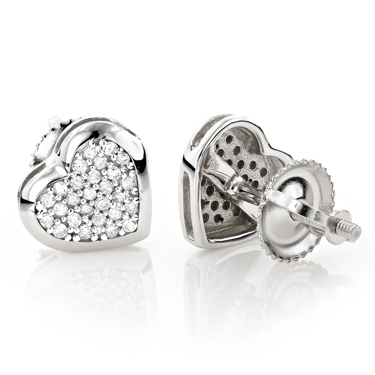 14K White Gold Pave Heart Diamond Stud Earrings 0.33ct 3 14K White Gold Pave Heart Diamond Stud Earrings 0.33ct