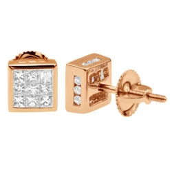 14K White Gold Princess Cut Diamond Stud Earrings For Men & Women 1 Carat 12 14K White Gold Princess Cut Diamond Stud Earrings For Men & Women 1 Carat -Invicta Jewelry Store 14k gold princess cut diamond stud earrings 092ct p 5681 rose