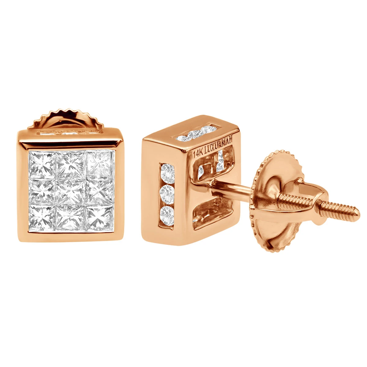 14K White Gold Princess Cut Diamond Stud Earrings For Men & Women 1 Carat 5 14K White Gold Princess Cut Diamond Stud Earrings For Men & Women 1 Carat - Image 3