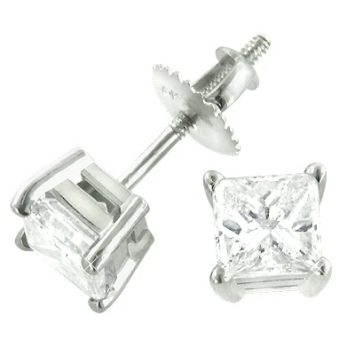 14K White Gold Princess Cut Stud Diamond Earrings 0.62ct 3 14K White Gold Princess Cut Stud Diamond Earrings 0.62ct