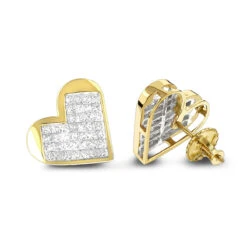 14K Yellow Gold Princess Diamond Heart Earrings 0.88ct