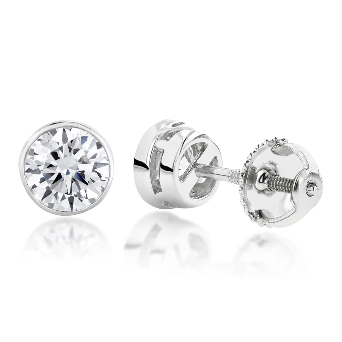 14K White Gold Round Diamond Bezel Stud Earrings 0.25ct 3 14K White Gold Round Diamond Bezel Stud Earrings 0.25ct